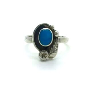 NAVAJO SIGNED E.D. TURQUOISE STERLING SILVER RING